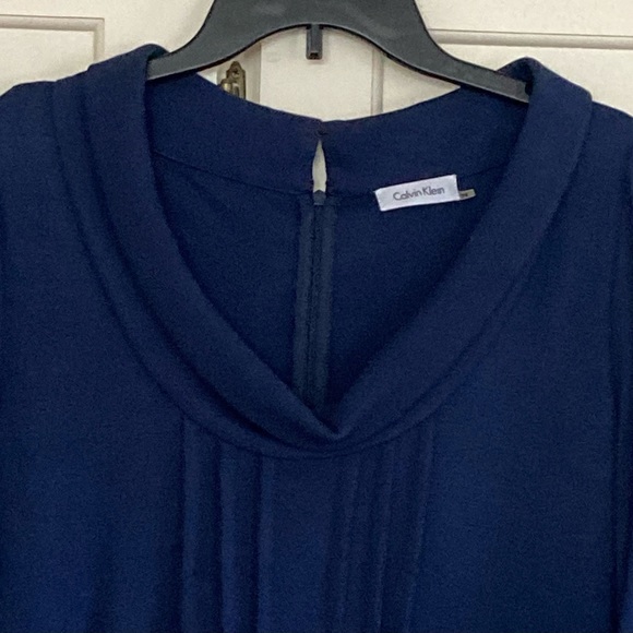 NWT Calvin Klein Navy Blue Shift Dess, Cowl Neck & Side Pockets, Size 14 - Picture 2 of 12